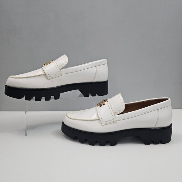 Tory Burch Everly Mini Loafer Womens 10.5 White Leather Chunky Platform Lug Sole - Picture 2 of 16